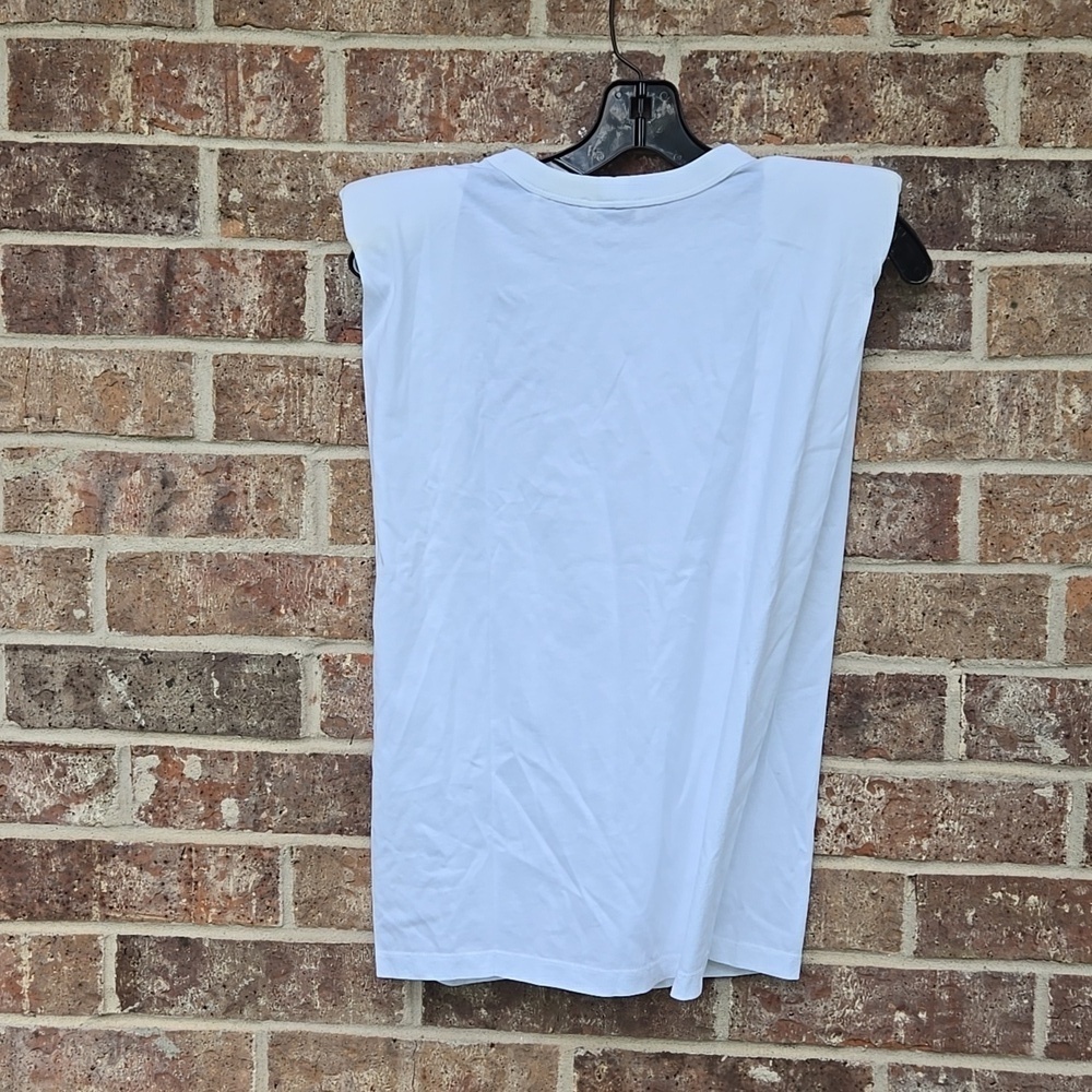 Sandro Just Love White Shoulder Pad Muscle Tee Shirt Size 0 - Picture 5 of 7